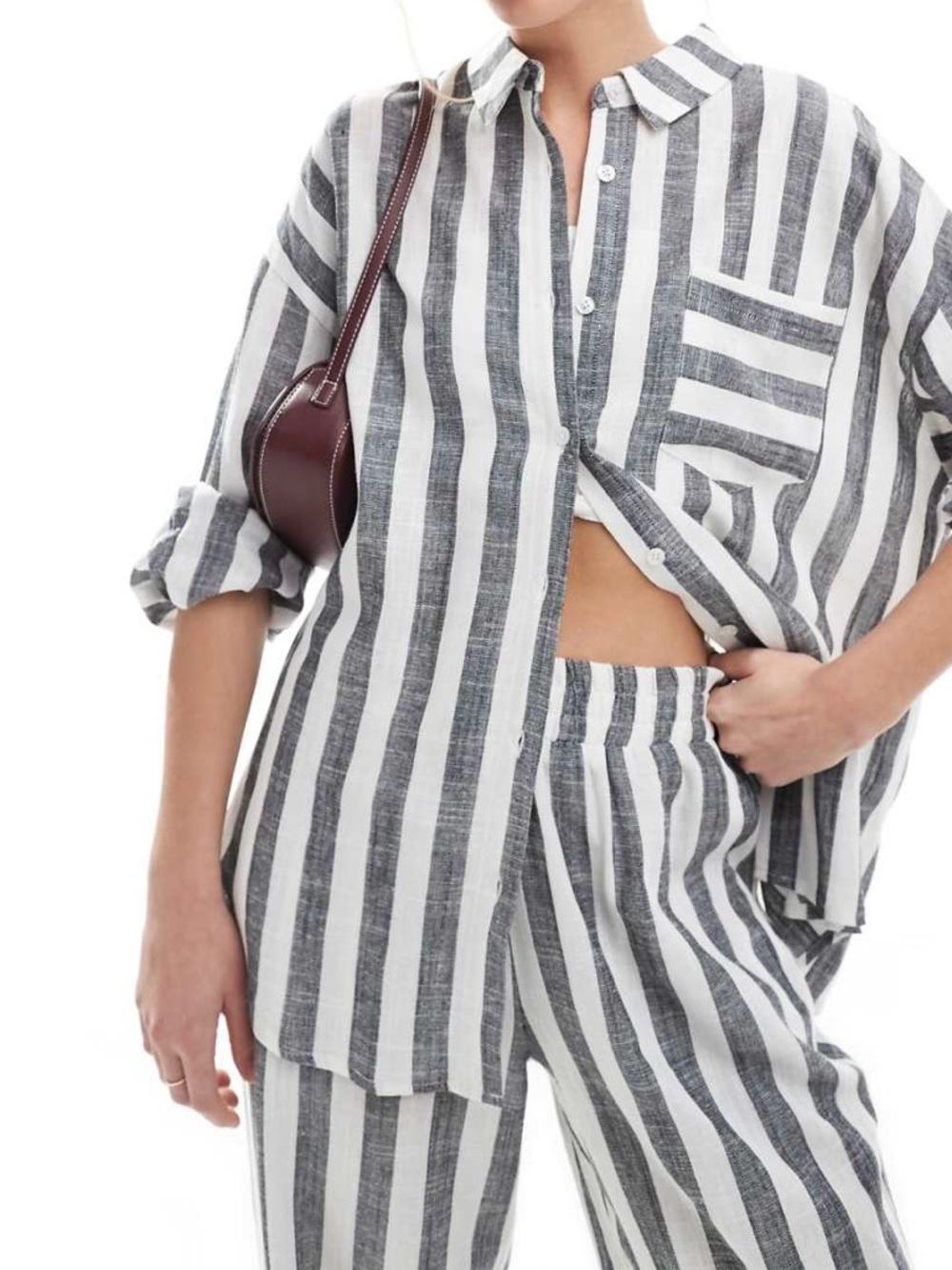 4th & Reckless Oversized Stripe Shirt Linen Blend Beach Button Up Women S NWT